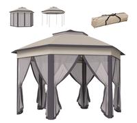 Outsunny 4x4m Hexagonal Pop-Up Garden Gazebo, Instant Setup Patio Shelter with Double-Tier Roof & Mosquito Netting, Beige Aosom UK