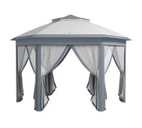 Outsunny 3x4m Hexagon Gazebo w/ Metal Frame Mesh Curtains Outdoor Garden, Grey