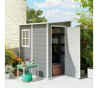 OUTSUNNY 4x5FT Plastic Garden Shed, Lockable Tool Storage House Lean to Shed with Vent in Grey Outsunny Grey