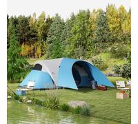 Outsunny 3000mm Waterproof Camping Tent w/ Porch & Sewn in Groundsheet, Blue, Blue