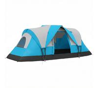 Outsunny 5-6 Man Camping Tent, Tunnel Tent, Water Resistant Hiking Shelter with Groundsheet and Carry Bag, Light Blue