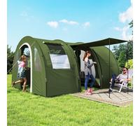 Outsunny 5-6 Man Tunnel Tent, Two Room Camping Tent with Floor, 2 Doors and Carry Bag, 2000mm Water Column for Fishing, Hiking, Sports, Festival, Green