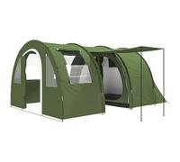 Outsunny 5-6 Man Tunnel Tent, Two Room Camping Tent with Floor, 2 Doors and Carry Bag, 2000mm Water Column for Fishing, Hiking, Sports, Festival, Green