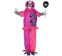 Outsunny 5.7ft/175 cm Life Size Halloween Animated Clown & Balloon with Red Light Up Eyes, Sound Activated Moving Body, Scary Clown Halloween Decorations, Battery Operated, Indoor Party Props