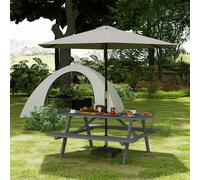 Outsunny Outdoor Wooden Picnic Table Bench Garden Patio Pub Chair 4 Seats, Grey