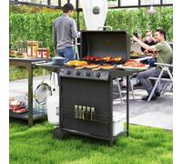 Outsunny 5 Burner Gas Barbecue Grill Portable Gas Bbq Grill With Lid, Black