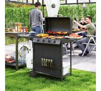 Outsunny 5 Burner Gas Barbecue Grill with Lid - Black, Black