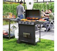 Outsunny 5 Burner Gas Barbecue Grill Portable Gas Bbq Grill With Lid, Black