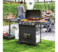 OUTSUNNY 5 Burner Gas Barbecue Grill Portable Gas BBQ Grill with Lid, Black Outsunny Black