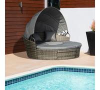 Outsunny 5 PCs Cushioned Outdoor Plastic Rattan Round Sofa Bed Table Set Black - Grey - PE rattan, Metal - 175cmx180cmx147cm