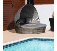 Outsunny Rattan Garden Furniture Cushioned Wicker Round Sofa Bed with Coffee Table Patio Conversation Furniture Set - Grey