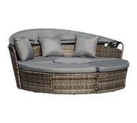 Outsunny 5 PCs Cushioned Outdoor Plastic Rattan Round Sofa Bed Table Set Grey