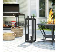 Outsunny 5 Pcs Fireplace Companion Set, Metal Fireplace Accessories, Black Black