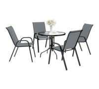 Outsunny 5 Pcs Garden Furniture Set, Round Table And Stackable Chairs, Grey