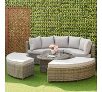 OUTSUNNY 5 PCs Outdoor Rattan Lounge Chair Round Daybed Table Conversation Set w/ Cushion in Grey Outsunny Grey