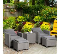 Outsunny 5 PCs Outdoor Rattan Lounge Sofa Footstool Cooler Bar Coffee Table Set
