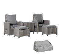 Outsunny 5 PCs Outdoor Rattan Lounge Sofa Footstool Cooler Bar Coffee Table Set