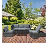 Outsunny 5pcs Outdoor Rattan Reclining Canopy Set w/ Dining Table - Mixed Grey - Metal, Polyester, PE rattan