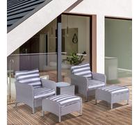 OUTSUNNY 5 Pcs PE Rattan Garden Patio Furniture Set w/ Chair Stool Coffee Table in Grey Outsunny Grey