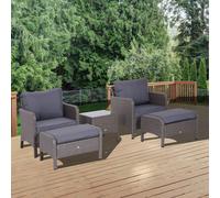 OUTSUNNY 5 Pcs PE Rattan Garden Patio Furniture Set w/ Chair Stool Coffee Table in Grey Outsunny Grey