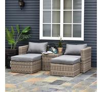 Outsunny 5 Pcs Pe Rattan Sofa Footstool Set Tall Glass-Top Table Aluminium Frame In Brown Brown