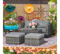 OUTSUNNY 5 Pcs PE Rattan Sofa Footstool Set Tall Glass-Top Table Aluminium Frame in Grey Outsunny Grey