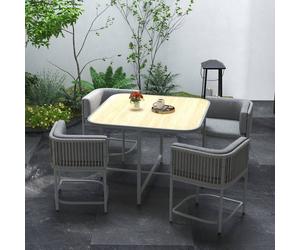 Outsunny 5 Pcs Rattan Dining Sets, Cube Garden Furniture With Space-Saving Design, Grey Grey
