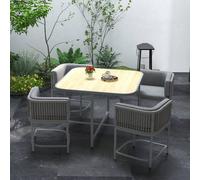 OUTSUNNY 5 PCs Rattan Dining Sets, Cube Garden Furniture with Space-saving Design, Grey Outsunny Grey