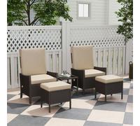 Outsunny 5 PCS Rattan Garden Furniture Set w/ Cushions, Dark Grey - Khaki - Steel, Tempered Glass, PE Rattan
