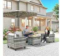 OUTSUNNY 5 PCs Rattan Garden Furniture Set with Fire Pit Table in Grey Outsunny Grey