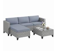 Outsunny 5pc Set w/ Corner Sofa/Table/Cushion - Grey, Grey