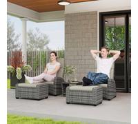 Outsunny 5 PCs Rattan Garden Furniture Set with Reclining Chairs - Grey | TJ Hughes