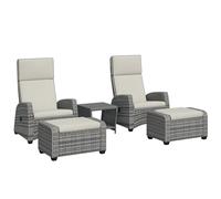 Outsunny 5 PCs Rattan Garden Furniture Set with Reclining Chairs, Grey - Grey - PE Rattan, Steel, Polyester - 73W x 80D x 105H cm