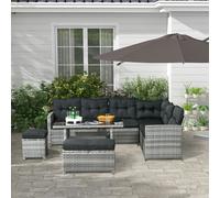Outsunny 5 PCs Rattan Garden Furniture Set with Stools, Table, Cushion - Mixed-grey - PE Rattan - 191W x 71D x 75Hcm