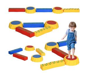Outsunny 5 PCS Stepping Stones Kids Balance Beam w/Non-Slip Surface and Bottom, Outdoor Indoor Sensory Toys, Obstacle Course for Toddlers
