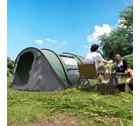 Outsunny 4-5 Person Pop-up Camping Tent Family Tent w/ 2 Mesh Windows & PVC Windows Portable Carry Bag for Outdoor Trip, Dark Green