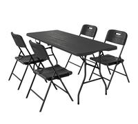 Outsunny 5 Piece 6ft Foldable Table and Chairs, Portable Picnic Table Set with 4 Chairs, Waterproof Top and Steel Frame, Black