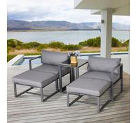 Outsunny 5 Piece Garden Conversation Set Sun Lounger 2 Footstools End Table with Cushions
