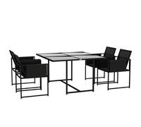 Outsunny 5 Piece Garden Dining Set, 4 Seater Outdoor Table and Chairs with Texteline Seat, Space Saving Cube Set with Foldable Backrest, Tempered Glass Table Top, for Patio, Black Black