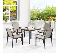 Outsunny 5 Piece Garden Dining Set, Outdoor Table And 4 Chairs, Khaki