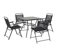 Outsunny 5-Piece Garden Dining Set with 4 Foldable Armchairs, Outdoor Furniture Set with Parasol Hole and Wood-plastic Composite Top Dining Table, Mesh Seat, Black