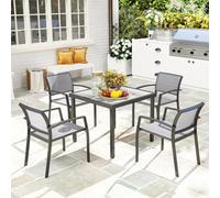 Outsunny 5 Piece Garden Furniture Set With 4 Stackable Armchairs, Grey