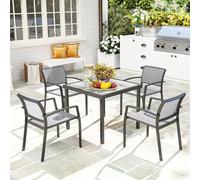 OUTSUNNY 5 Piece Garden Furniture Set with 4 Stackable Armchairs, Grey Outsunny Grey