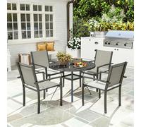 5 Piece Garden Furniture Set with Round Table & 4 Stackable Chairs Outsunny Dark Grey One Size