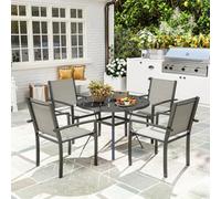 Outsunny 5 Piece Garden Furniture Set With Round Table & 4 Stackable Chairs