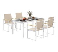 Outsunny 5 Piece Garden Table and Chairs with Tempered Glass Table Top - multicoloured - Steel, Texteline, Tempered glass - 150L x 87W x 72H cm