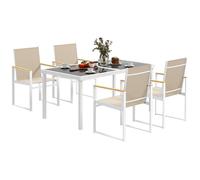 Outsunny 5 Piece Garden Table and Chairs with Tempered Glass Table Top - multicoloured - Steel, Texteline, Tempered glass - 150L x 87W x 72H cm