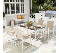 OUTSUNNY 5 Piece Garden Table & Chairs with Tempered Glass Table Top in Grey Outsunny Grey