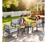 OUTSUNNY 5 Piece Metal Garden Furniture Sofa Set with Cushions, Light Grey Outsunny Light Grey