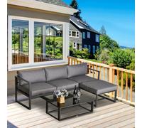 Outsunny 5-Piece Outdoor Patio Set Padded Cushion Coffee Table Aluminum Tube